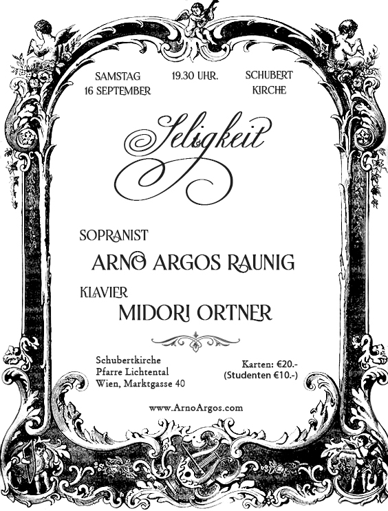 Seligkeit Konzert in Wien mit Arno Argos Schubertkirche